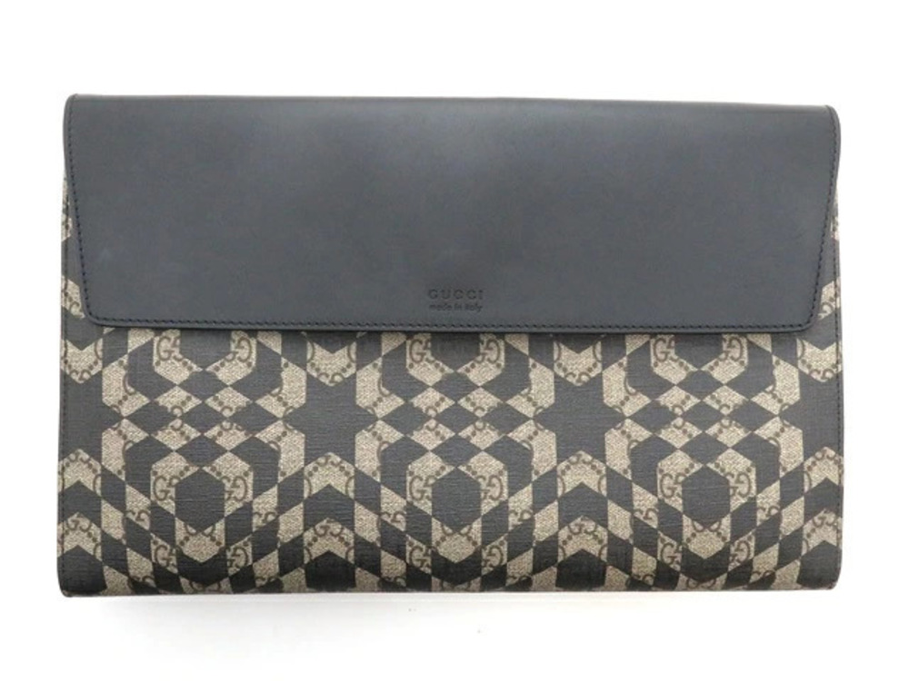 Gucci GG Kaleido Portfolio Clutch Bag Black Beige Cream Calfskin